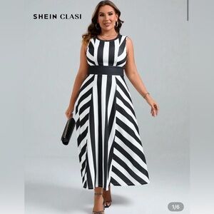 SHEIN Monochrome Striped Midi Dress
